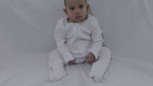 Load and play video in Gallery viewer, Long Sleeve White Everyday Footed Romper
